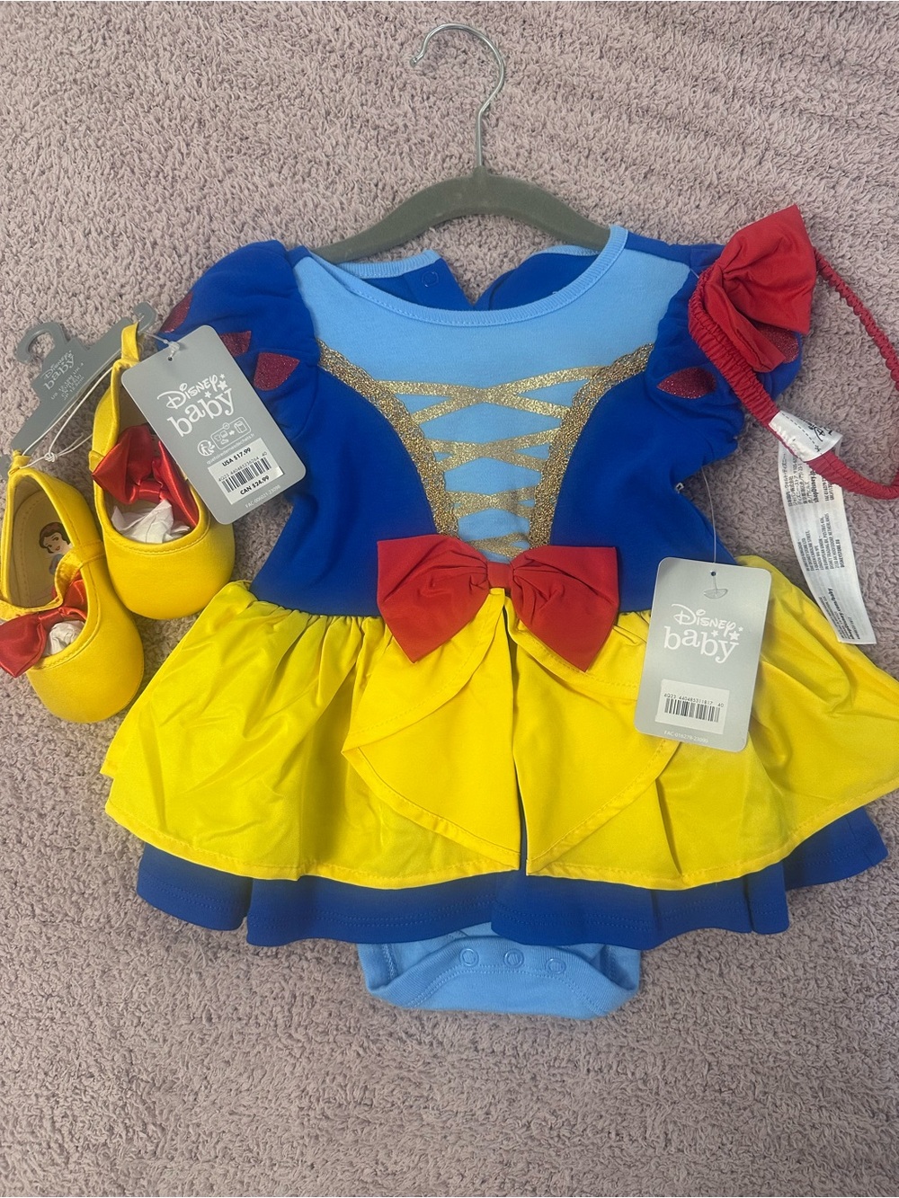 🍎 NWT Disney Baby Snow White Costume Dress Set 12-18M Shoes Headband *